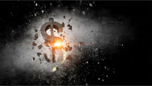 A dollar sign blowing up. 