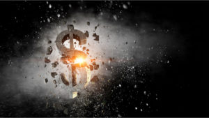 A dollar sign blowing up.
